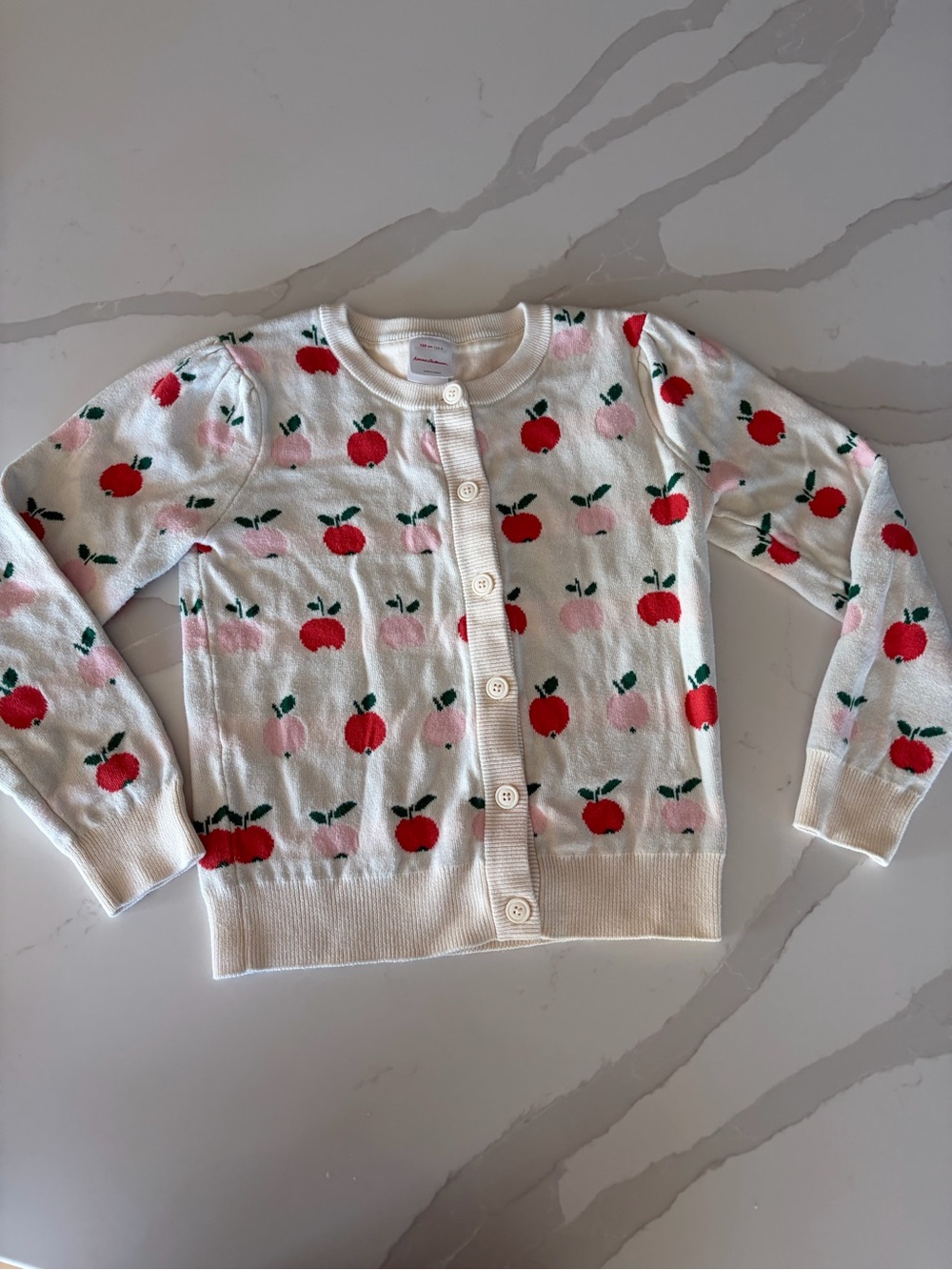 Hanna Andersson Apple Print Ready to go 100% Cotton Knit school Cardigan Sweater